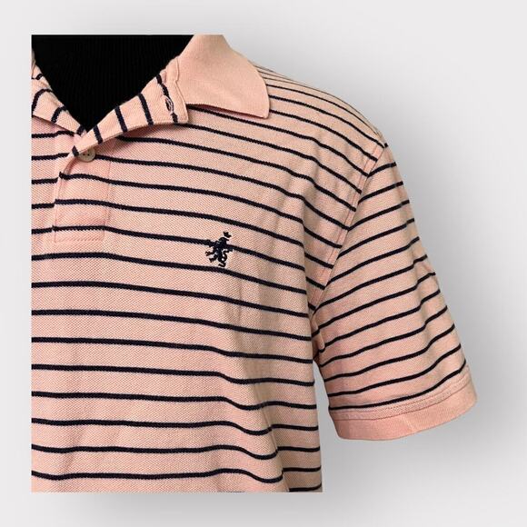 Express Mens V-Neck Polo sz L Stretchy Comfortable Classic Shirt Striped Pink - Picture 3 of 8